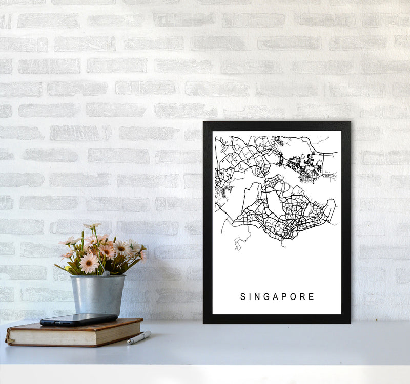 Singapore Map Art Print by Pixy Paper A3 White Frame