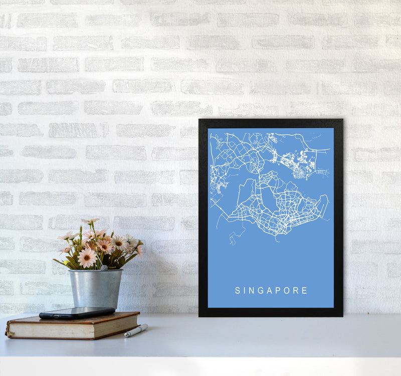 Singapore Map Blueprint Art Print by Pixy Paper A3 White Frame