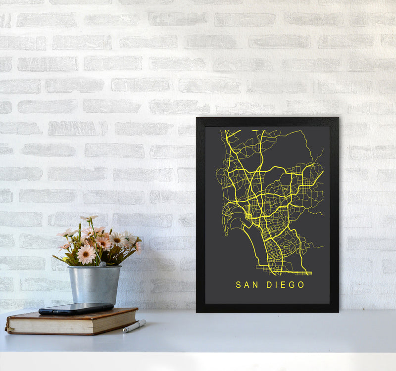 San Diego Map Neon Art Print by Pixy Paper A3 White Frame