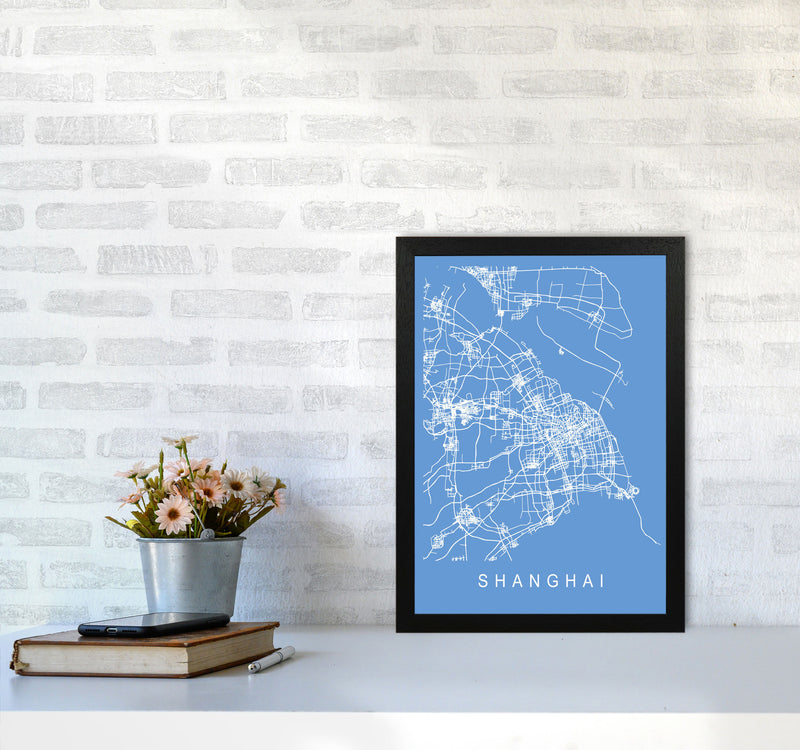 Shanghai Map Blueprint Art Print by Pixy Paper A3 White Frame