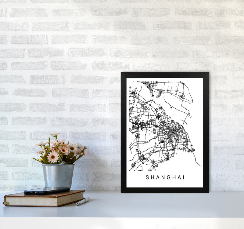 Shanghai Map Art Print by Pixy Paper A3 White Frame