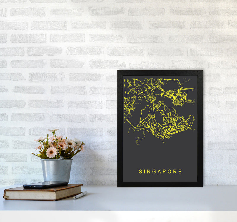 Singapore Map Neon Art Print by Pixy Paper A3 White Frame