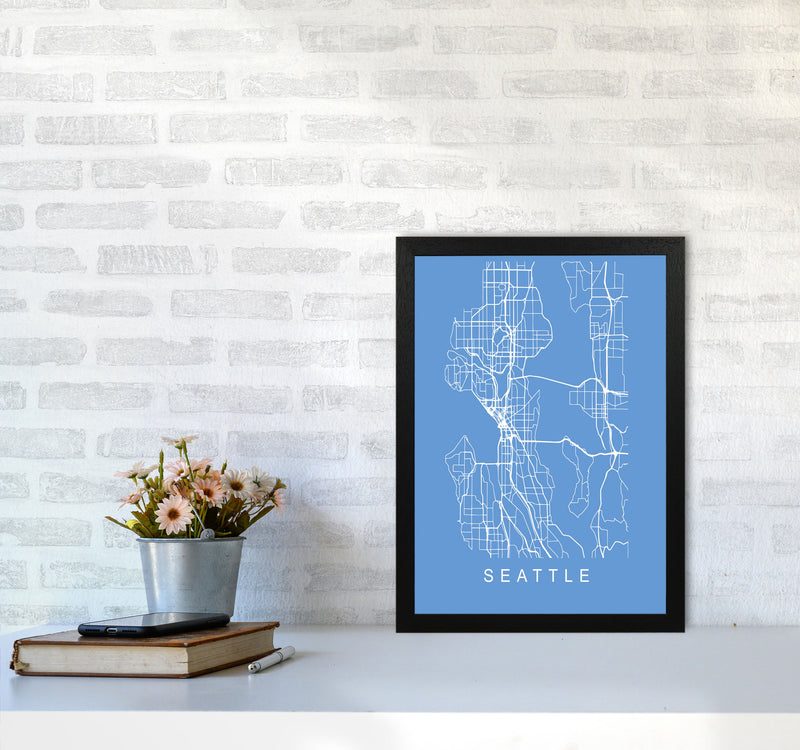 Seattle Map Blueprint Art Print by Pixy Paper A3 White Frame