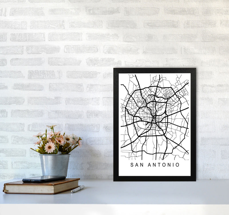 San Antonio Map Art Print by Pixy Paper A3 White Frame