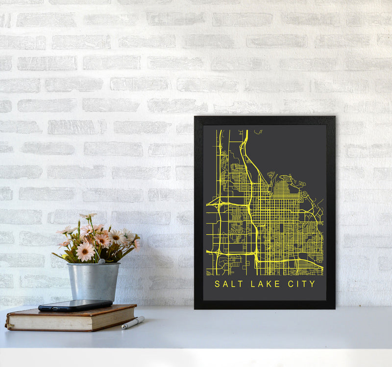 Salt Lake City Map Neon Art Print by Pixy Paper A3 White Frame