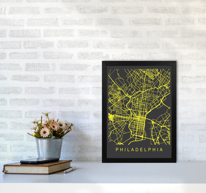 Philadelphia Map Neon Art Print by Pixy Paper A3 White Frame