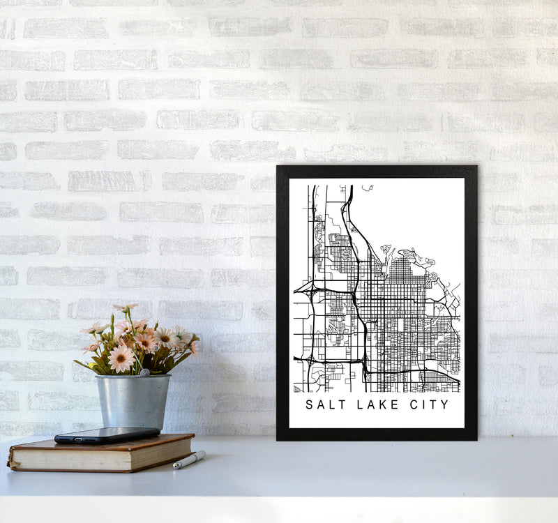 Salt Lake Map Art Print by Pixy Paper A3 White Frame