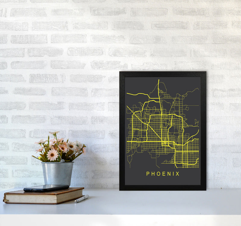 Phoenix Map Neon Art Print by Pixy Paper A3 White Frame