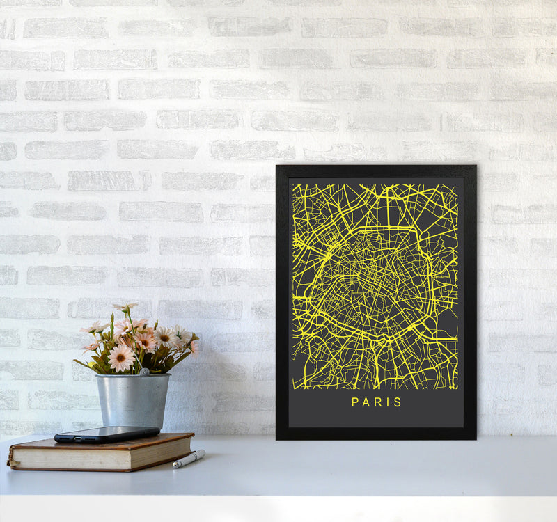 Paris Map Neon Art Print by Pixy Paper A3 White Frame