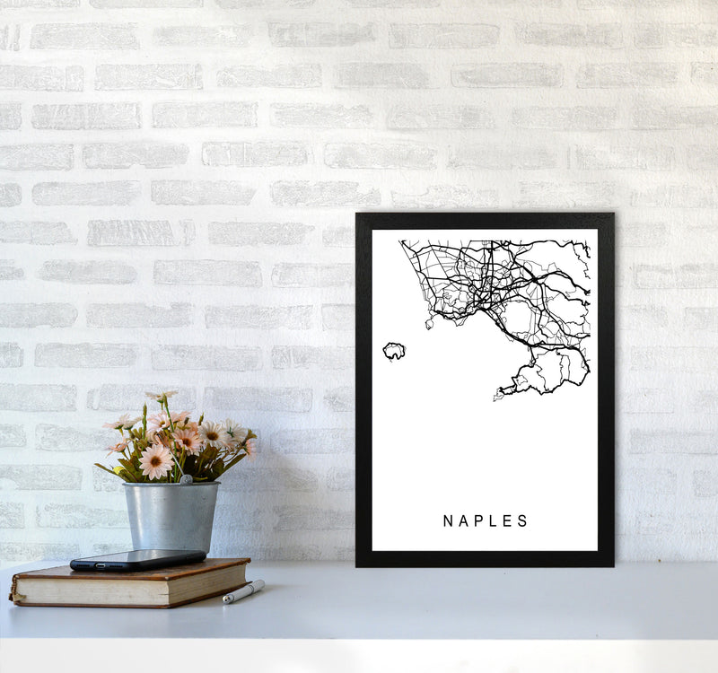 Naples Map Art Print by Pixy Paper A3 White Frame