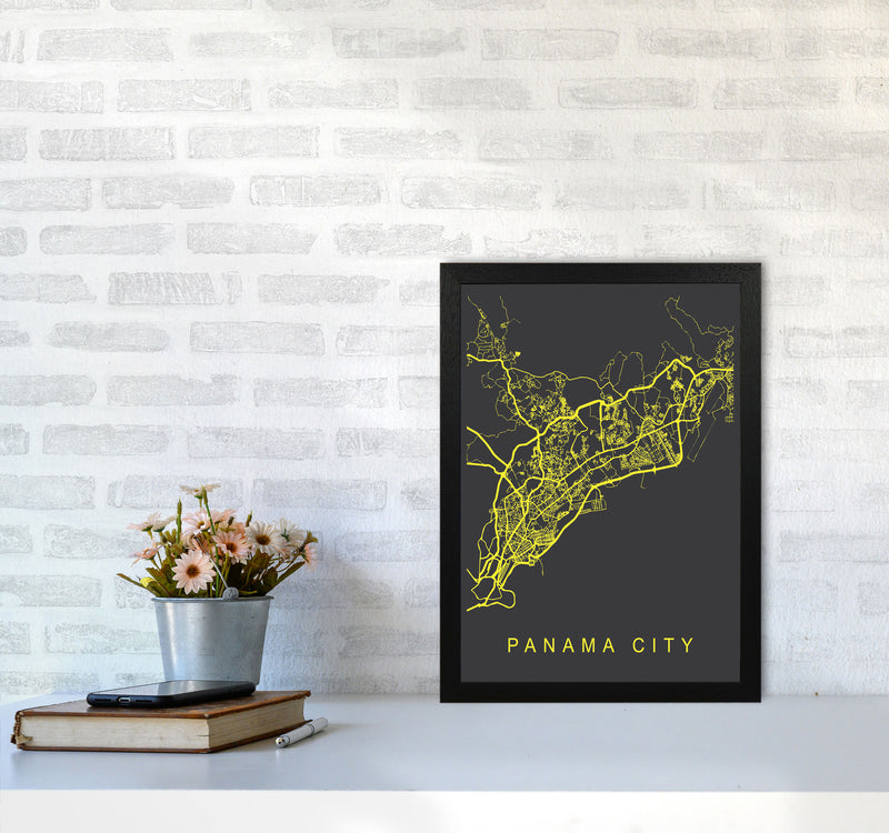 Panama City Map Neon Art Print by Pixy Paper A3 White Frame