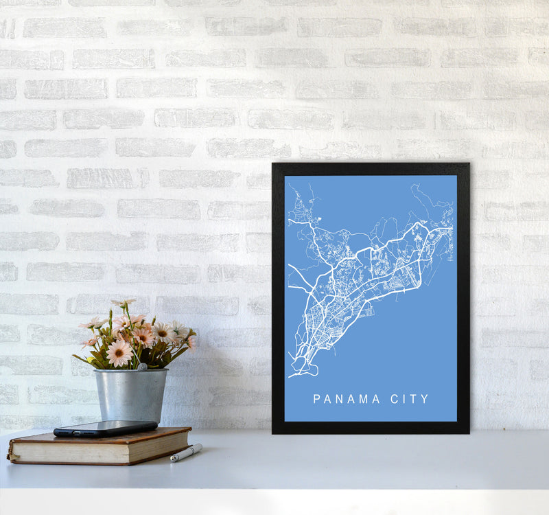 Panama City Map Blueprint Art Print by Pixy Paper A3 White Frame