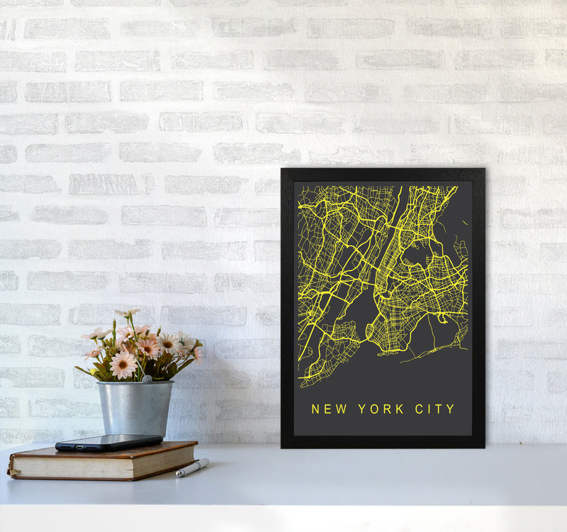 New York City Map Neon Art Print by Pixy Paper A3 White Frame