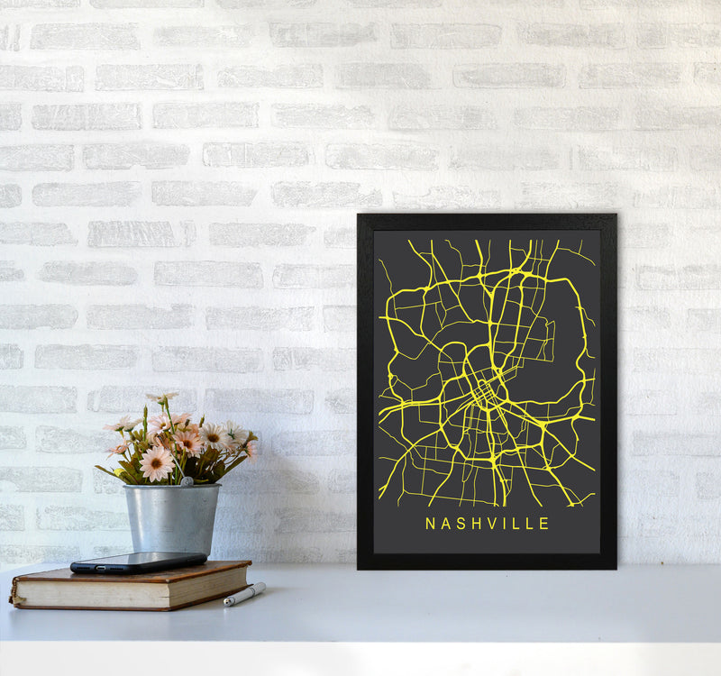 Nashville Map Neon Art Print by Pixy Paper A3 White Frame