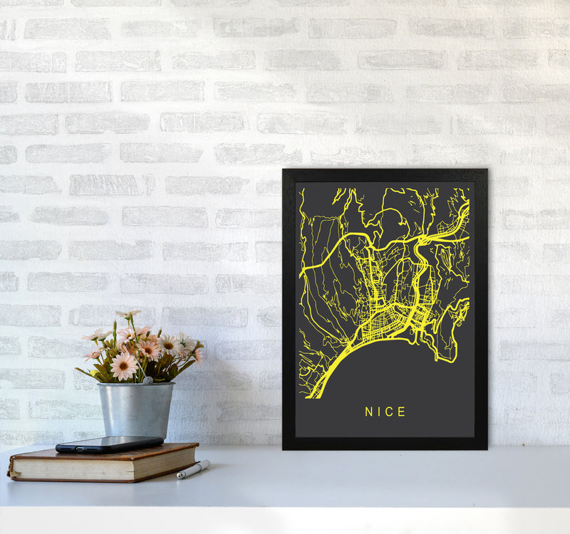 Nice Map Neon Art Print by Pixy Paper A3 White Frame
