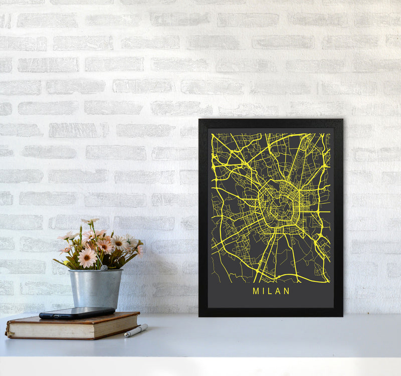 Milan Map Neon Art Print by Pixy Paper A3 White Frame