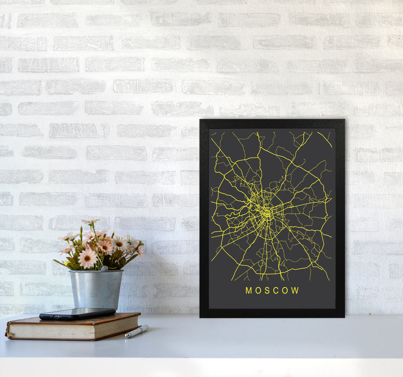 Moscow Map Neon Art Print by Pixy Paper A3 White Frame