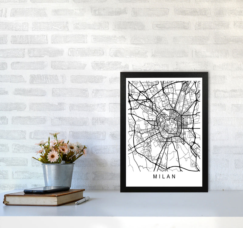 Milan Map Art Print by Pixy Paper A3 White Frame