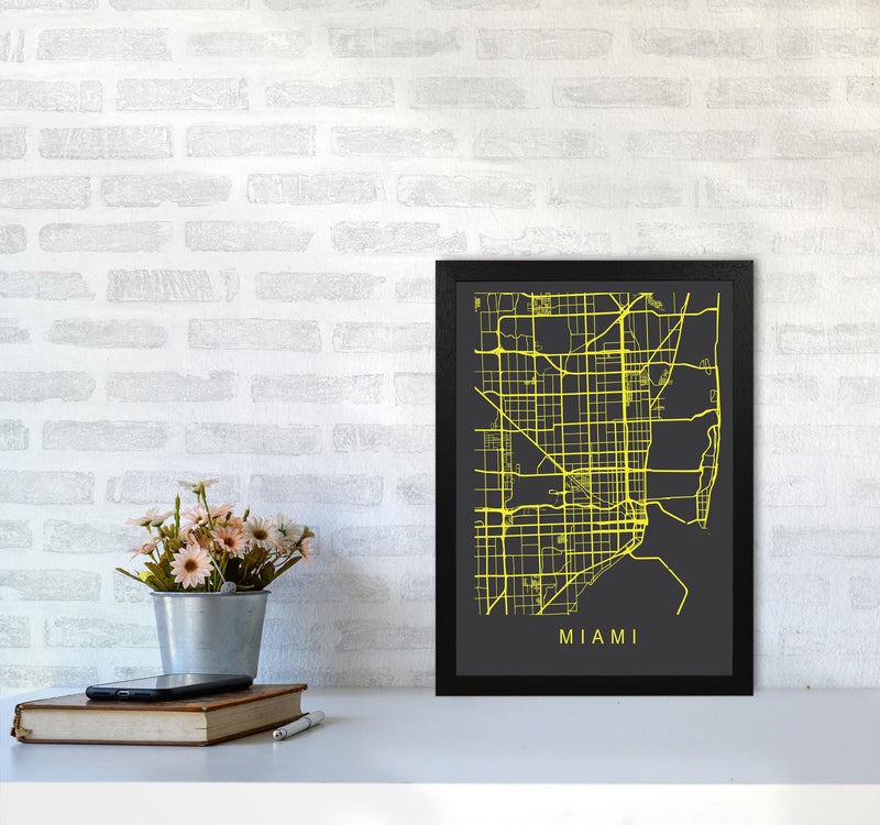 Miami Map Neon Art Print by Pixy Paper A3 White Frame