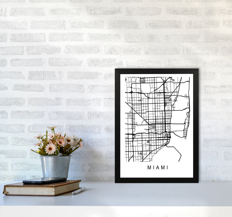 Miami Map Art Print by Pixy Paper A3 White Frame