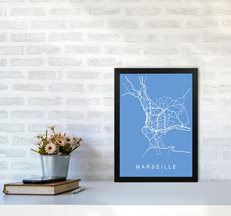 Marseille Map Blueprint Art Print by Pixy Paper A3 White Frame