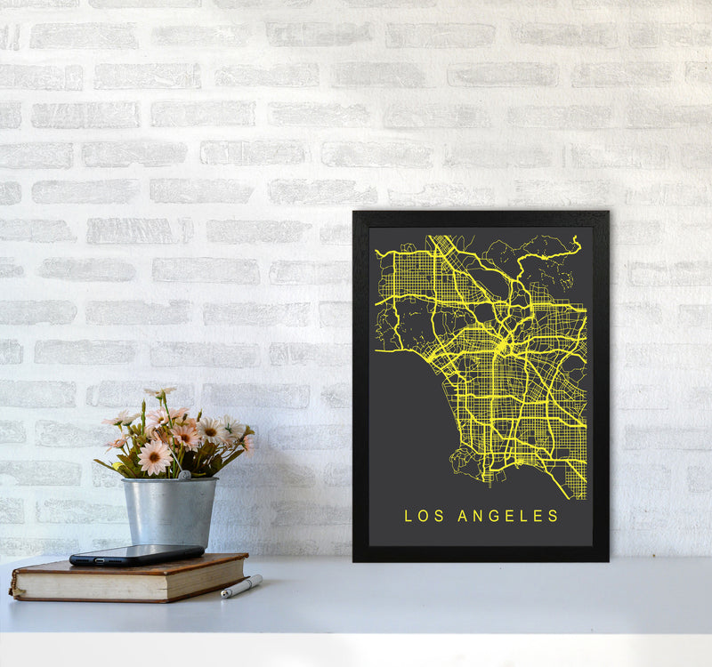 Los Angeles Map Neon Art Print by Pixy Paper A3 White Frame