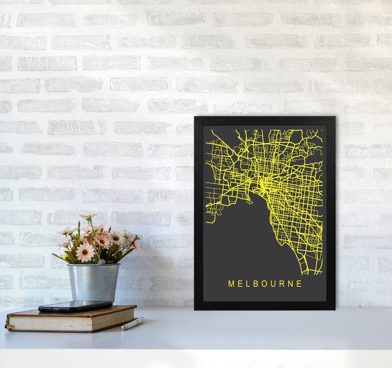 Melbourne Map Neon Art Print by Pixy Paper A3 White Frame