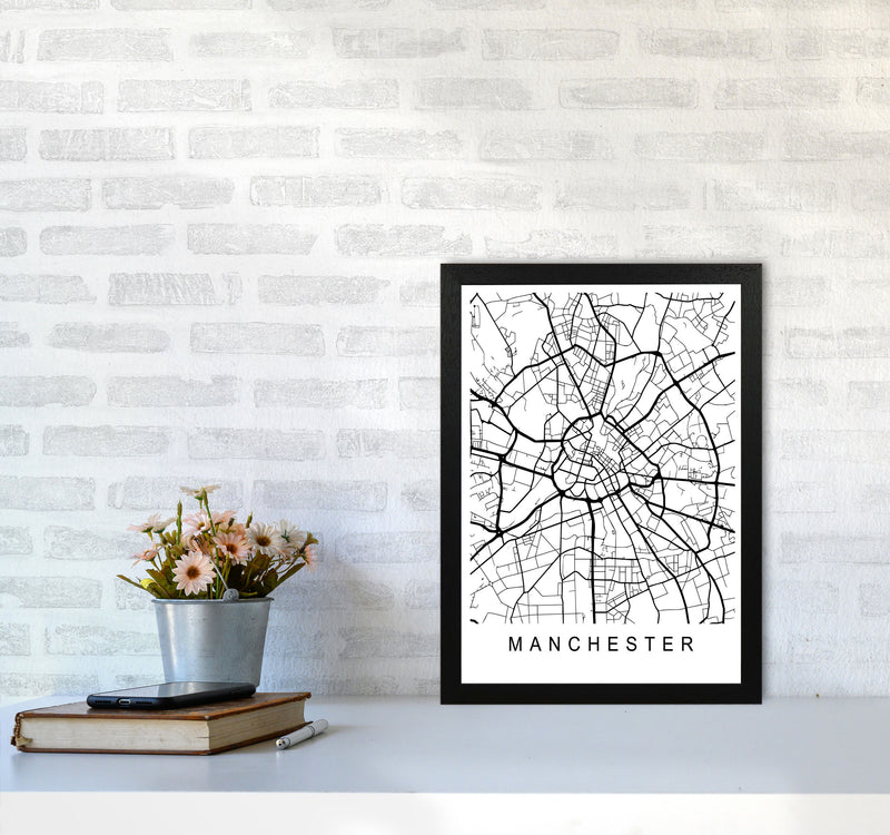 Manchester Map Art Print by Pixy Paper A3 White Frame