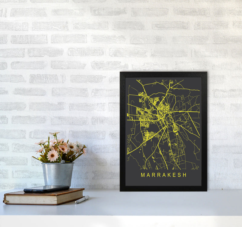 Marrakesh Map Neon Art Print by Pixy Paper A3 White Frame