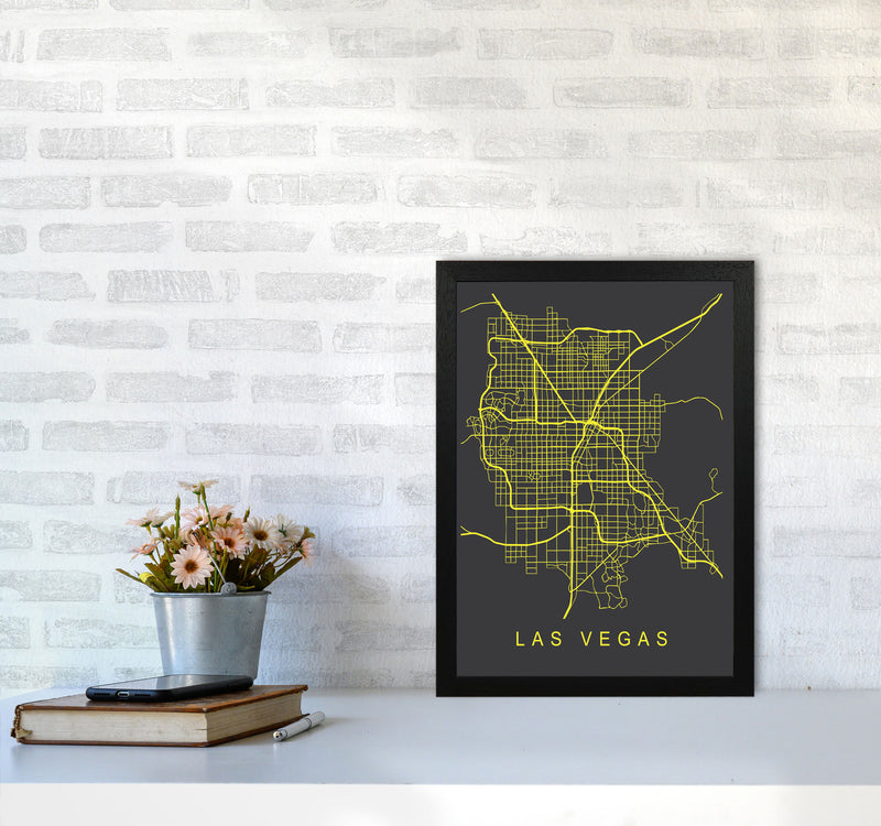 Las Vegas Map Neon Art Print by Pixy Paper A3 White Frame