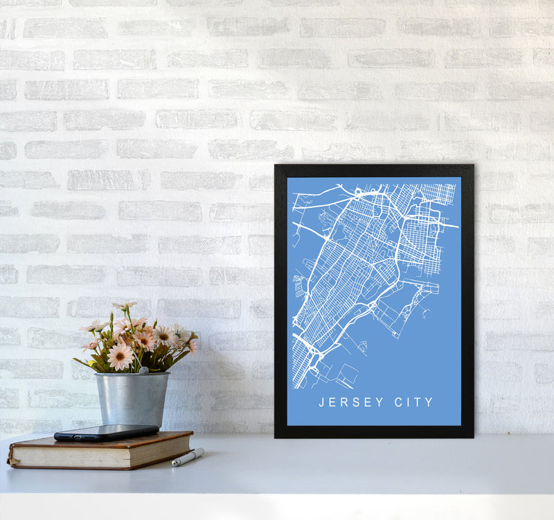 Jersey City Map Blueprint Art Print by Pixy Paper A3 White Frame