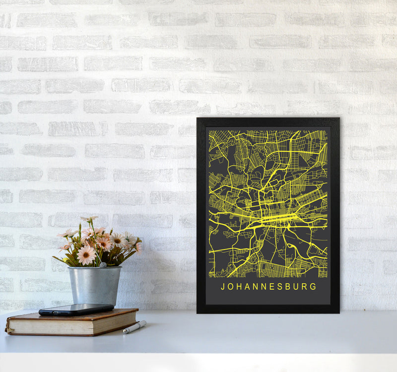 Johannesburg Map Neon Art Print by Pixy Paper A3 White Frame