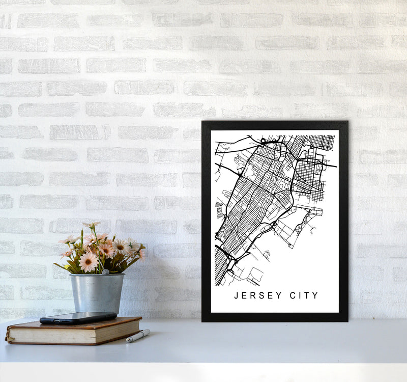 Jersey City Map Art Print by Pixy Paper A3 White Frame