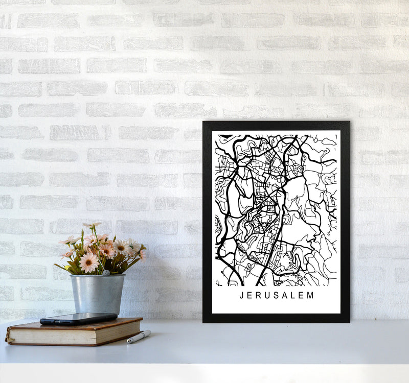 Jerusalem Map Art Print by Pixy Paper A3 White Frame