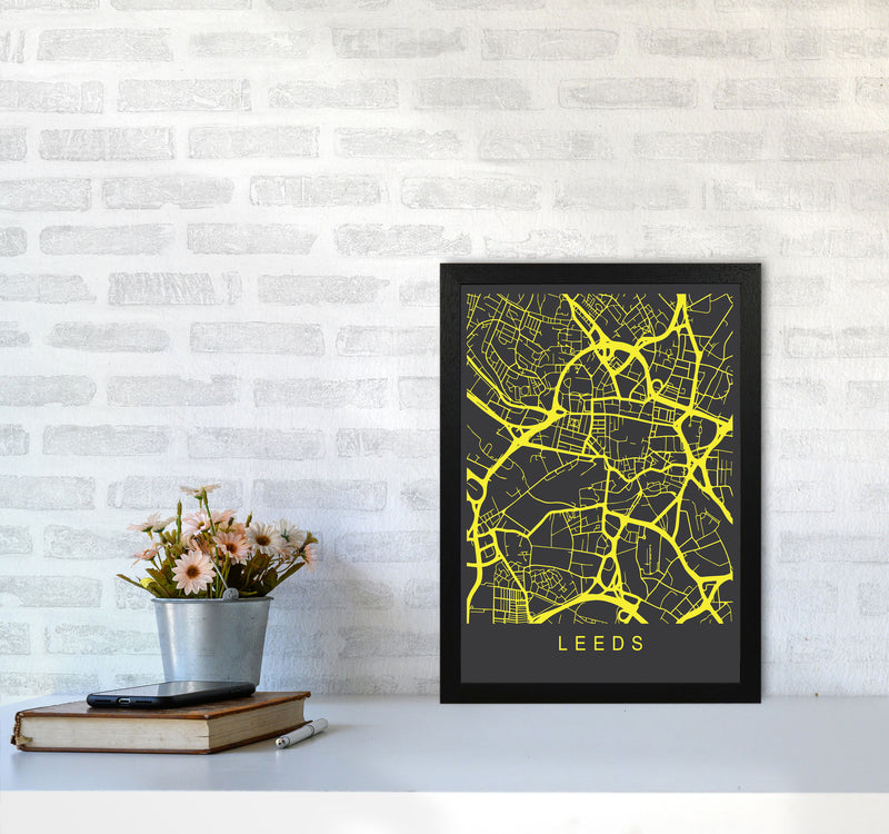 Leeds Map Neon Art Print by Pixy Paper A3 White Frame