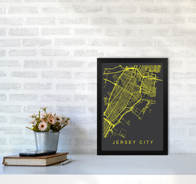 Jersey Map Neon Art Print by Pixy Paper A3 White Frame