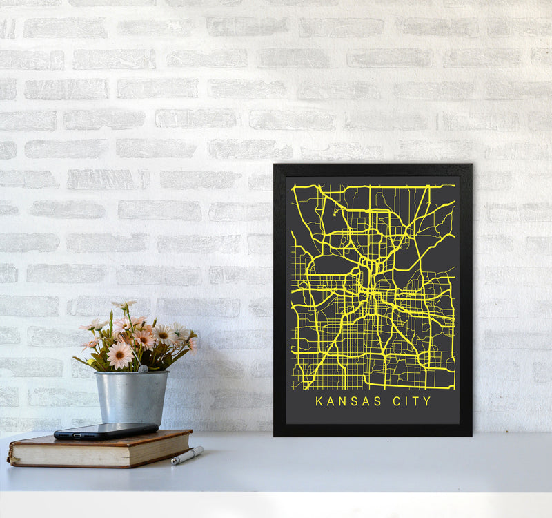 Kansas City Map Neon Art Print by Pixy Paper A3 White Frame
