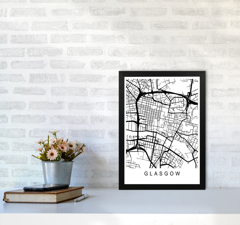 Glasgow Map Art Print by Pixy Paper A3 White Frame