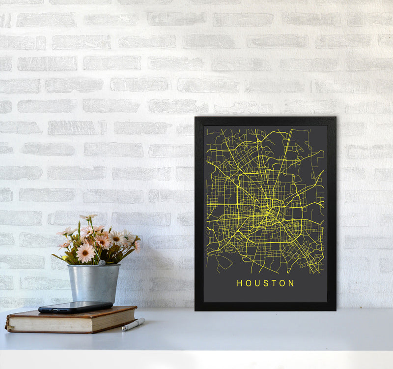 Houston Map Neon Art Print by Pixy Paper A3 White Frame