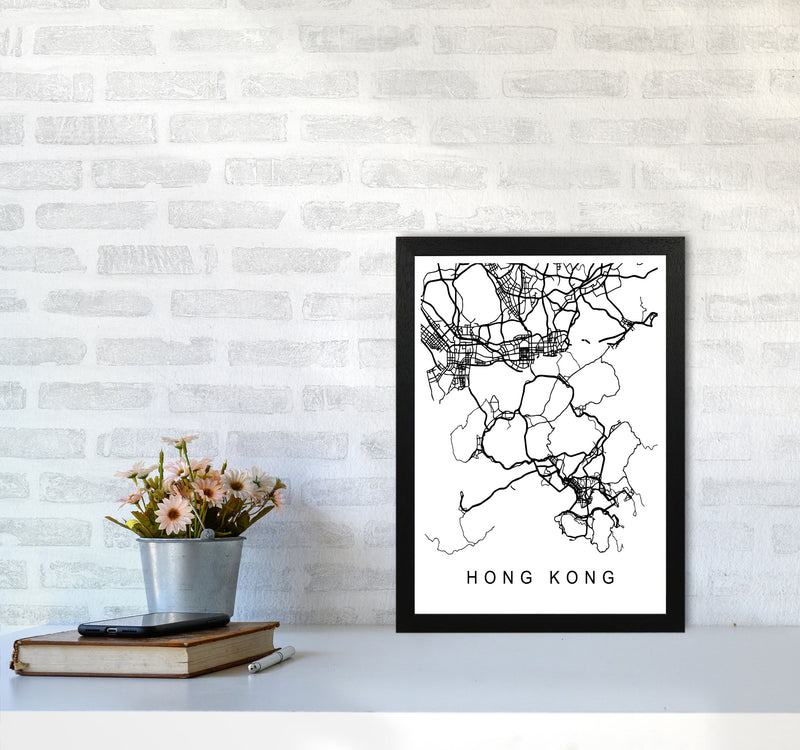 Hong Kong Map Art Print by Pixy Paper A3 White Frame