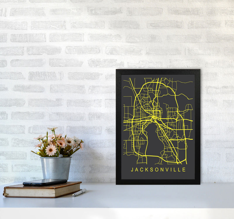 Jacksonville Map Neon Art Print by Pixy Paper A3 White Frame
