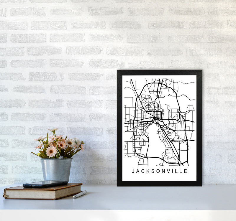 Jacksonville Map Art Print by Pixy Paper A3 White Frame