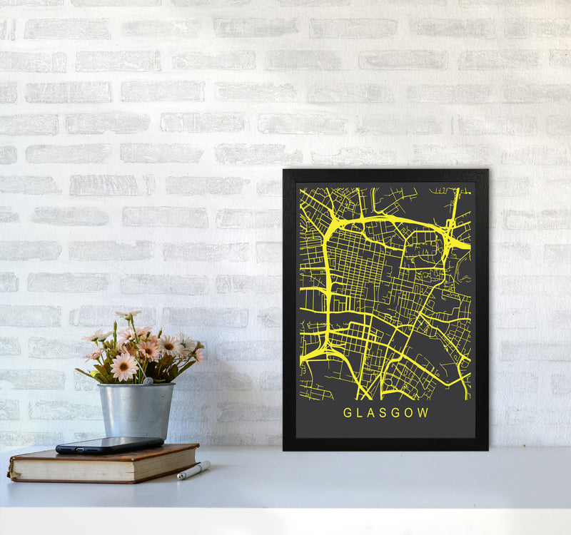 Glasgow Map Neon Art Print by Pixy Paper A3 White Frame