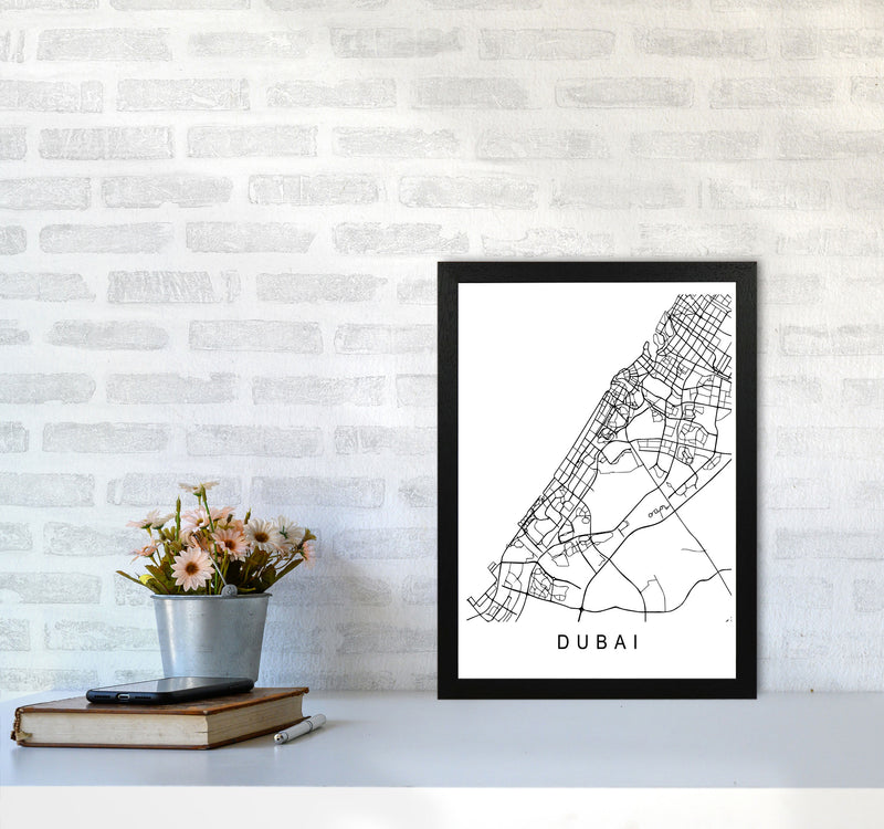 Dubai Map Art Print by Pixy Paper A3 White Frame