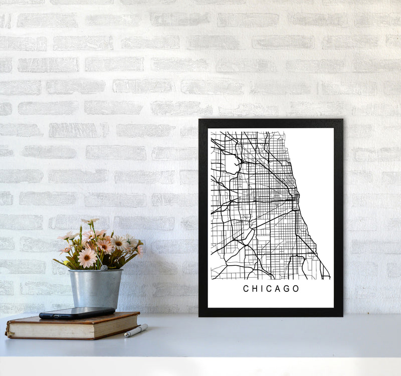 Chicago Map Art Print by Pixy Paper A3 White Frame