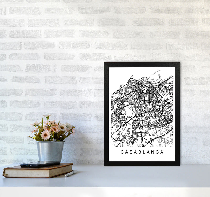 Casablanca Map Art Print by Pixy Paper A3 White Frame