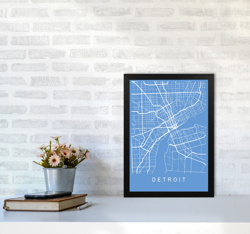 Detroit Map Blueprint Art Print by Pixy Paper A3 White Frame