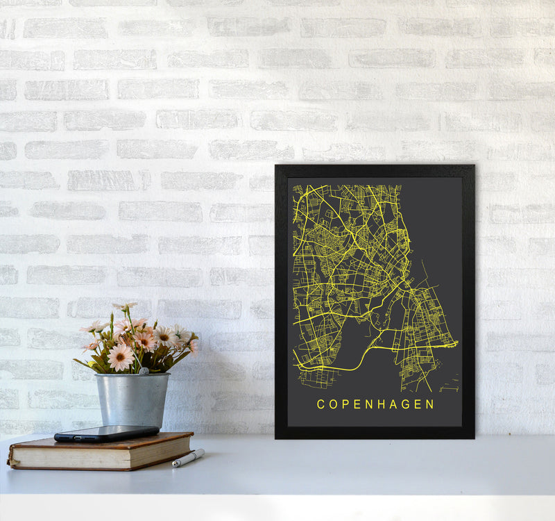 Copenhagen Map Neon Art Print by Pixy Paper A3 White Frame