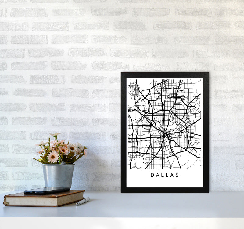 Dallas Map Art Print by Pixy Paper A3 White Frame