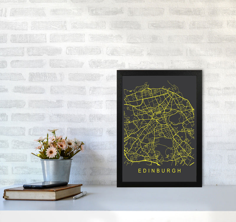 Edinburgh Map Neon Art Print by Pixy Paper A3 White Frame